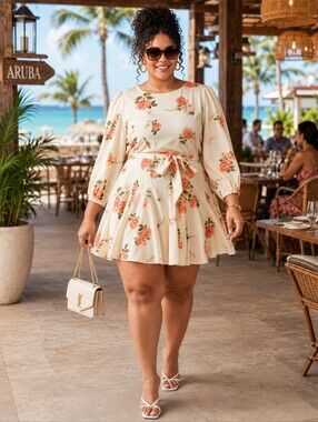 Sugarlips Morning Blush Floral Collins Godet Mini Dress 2X NWT Ivory Pink